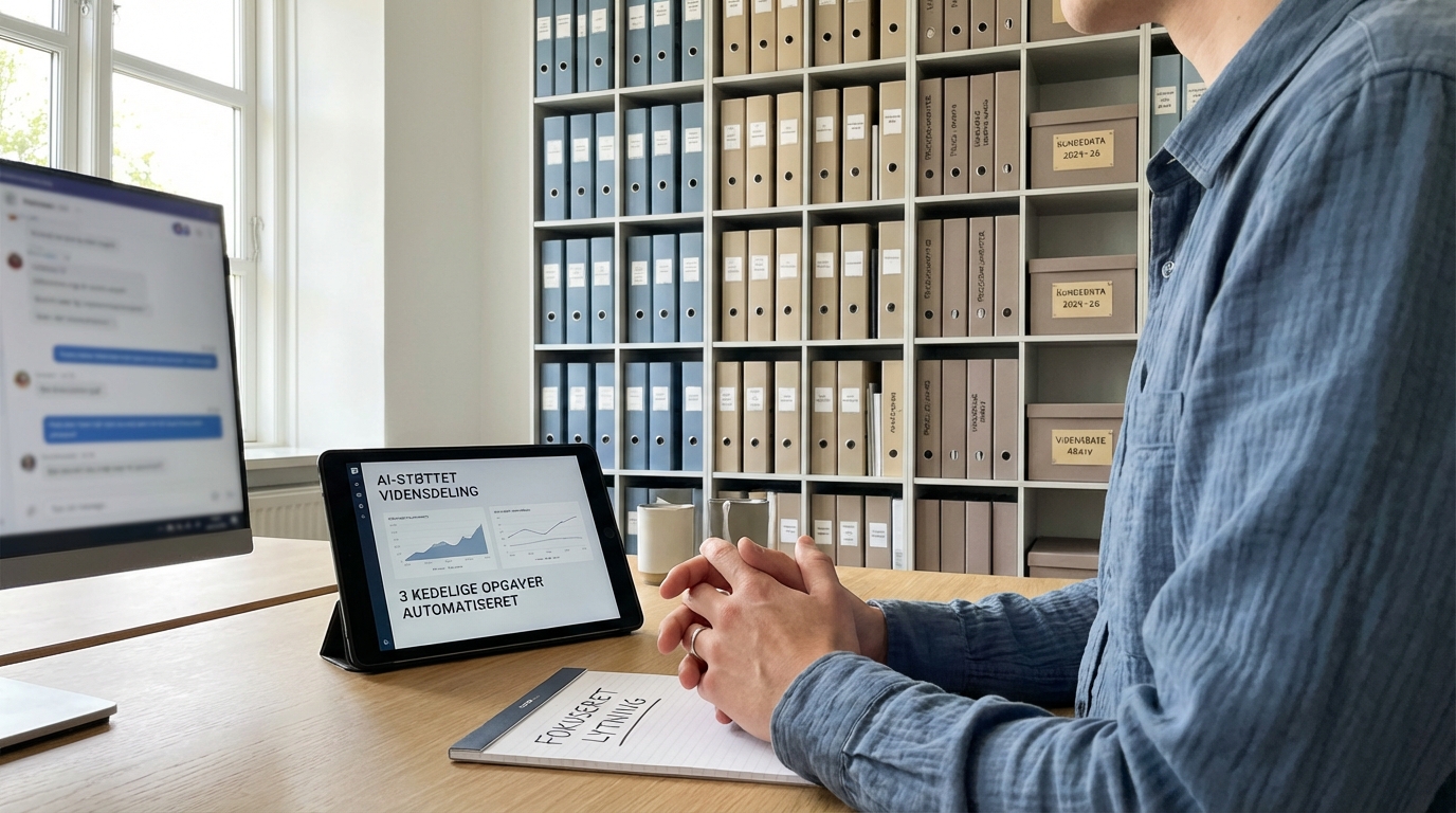 Kundeservicemedarbejder fokuserer på komplekse opgaver, mens AI besvarer gentagne spørgsmål ud fra en vidensbase.