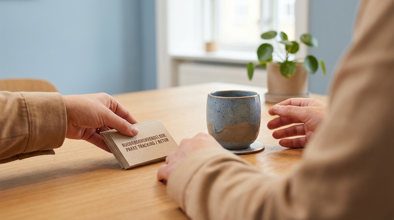 Hænder der sorterer opgaver, hvor ChatGPT reelt løser rutinehenvendelser i en dansk kundeserviceafdeling.