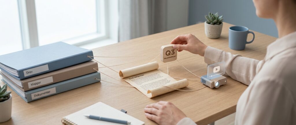 Et roligt skrivebord med velordnede fysiske elementer, der symboliserer at forbinde arbejdsgange med Gemini.