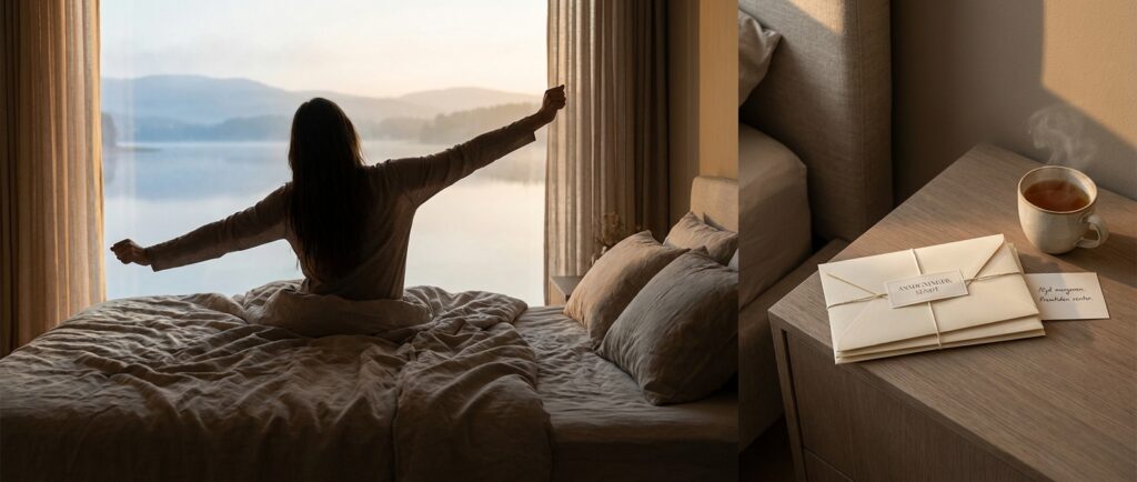 En person vågner roligt op, mens autonome AI-agenter har sendt jobansøgninger i fremtiden.