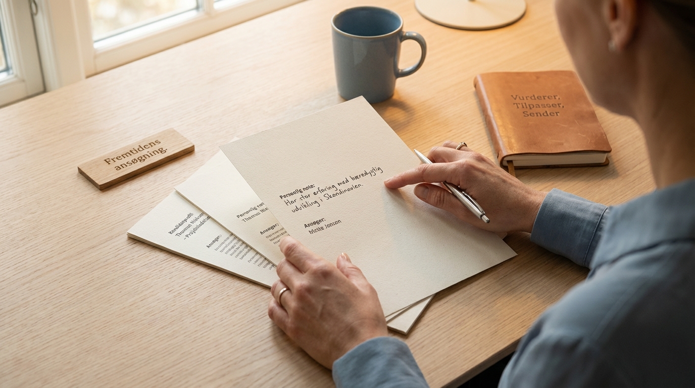 En person vurderer nøje udvalgte jobansøgninger, hvor AI hjælper med at finde og forberede.