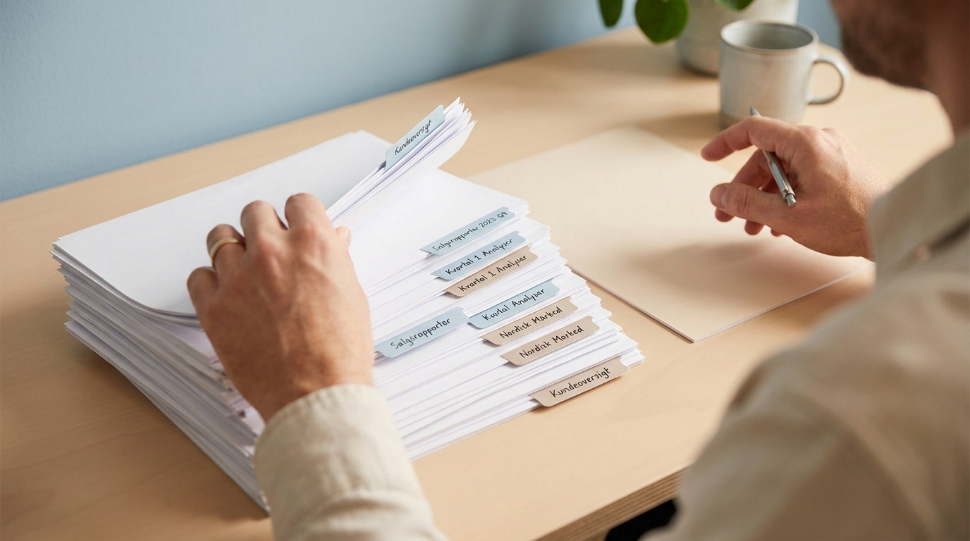 Effektive hænder sorterer rapporter, der viser Geminis sømløse integration. Gemini vs. ChatGPT og Claude.