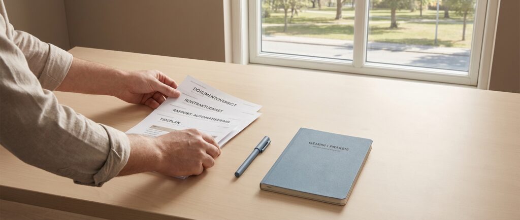 En person organiserer roligt et ryddeligt skrivebord, symboliserer effektivitet med Google Gemini i Praksis for B2B Google Workspace.