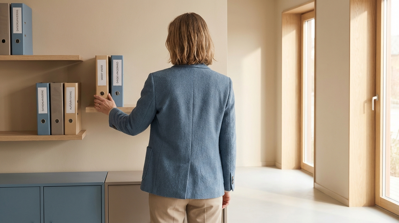 Et moderne, ryddeligt arkivrum, der afspejler effektiv datahåndtering og automatisering i danske virksomheder.