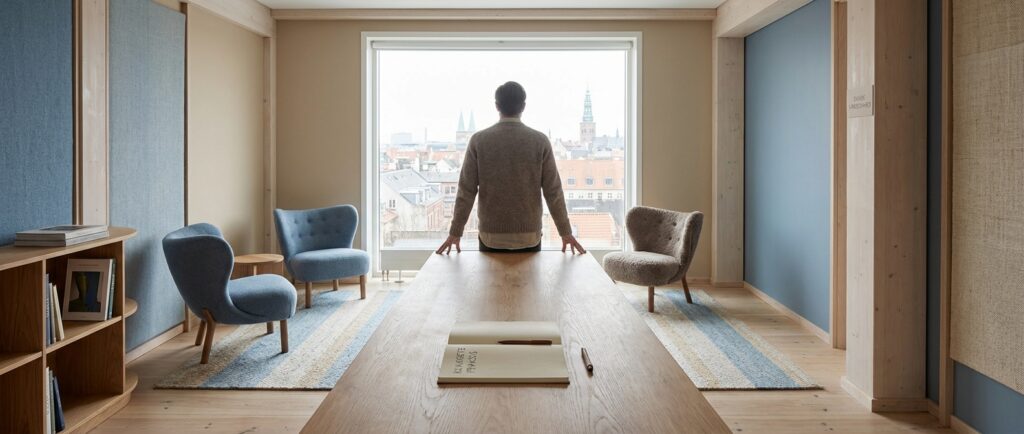 Et roligt, strømlinet kontor, der viser fordelene ved Konkrete AI Værktøjer i Praksis for Danske Virksomheder og frigjort tid.