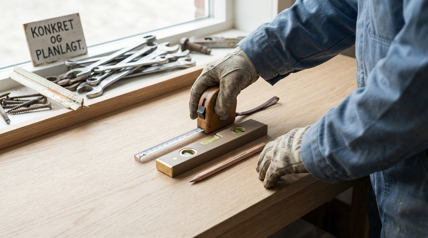 Hænder der organiserer simple værktøjer, symboliserer en klar plan for Konkrete AI Værktøjer i Praksis.