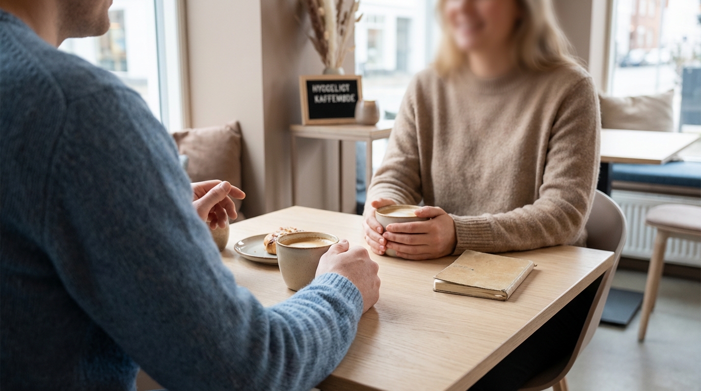 To personer i et afslappet kaffemøde. Fokus på ægte netværk der konverterer efter AI-forberedelse, for at netværke som en pro.