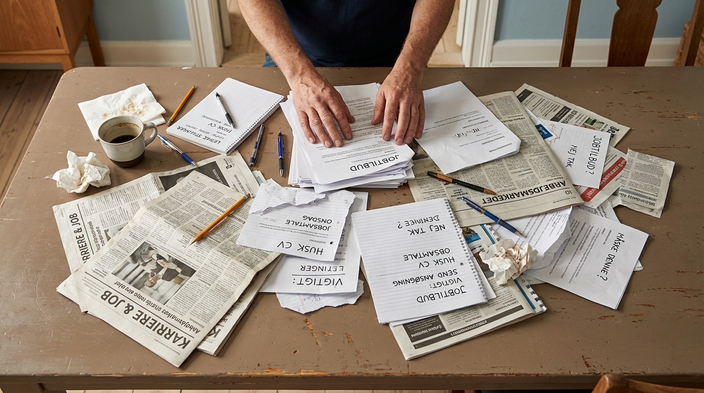 Kaos af papirer og spildt tid fra manuelle jobsøgninger, før AI-drevne job-alarmer sætter jobsøgningen på autopilot.