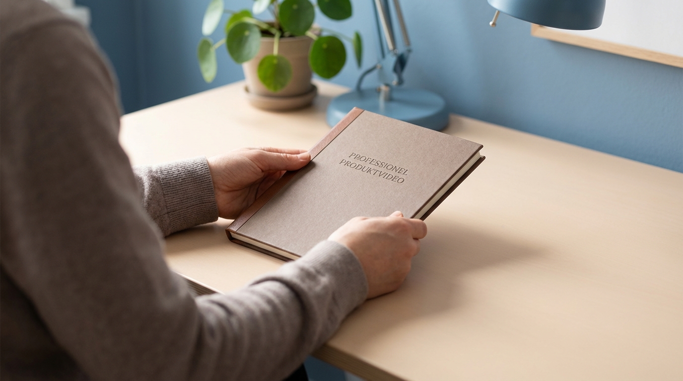 En persons hænder lægger et færdigt "Video Script" fra sig, symboliserende nem skabelse af professionelt indhold med HeyGen og AI-avatarer.