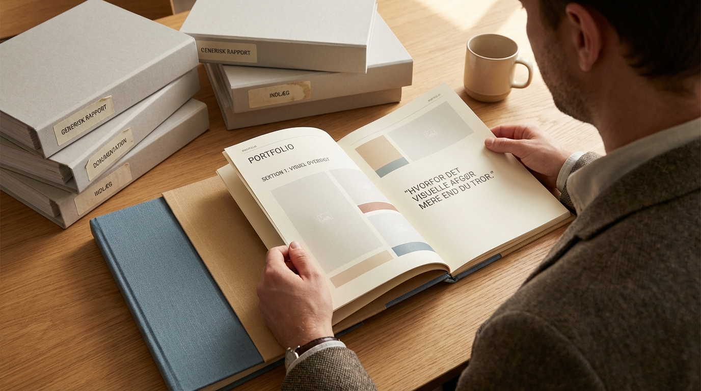 Hvorfor det visuelle afgør mere end du tror: En rekrutterer pauser ved en velstruktureret portfolio.