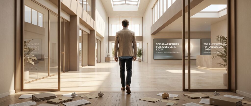 En person træder selvsikkert ind i en lys lobby, symboliserende succes efter brug af Top AI-værktøjer til jobsøgere i 2024: Den ultimative test og sammenligning.