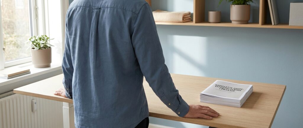 En overskuelig arbejdsplads symboliserer 'Den Komplette Guide til AI Effektivisering for Danske SMV'er'.