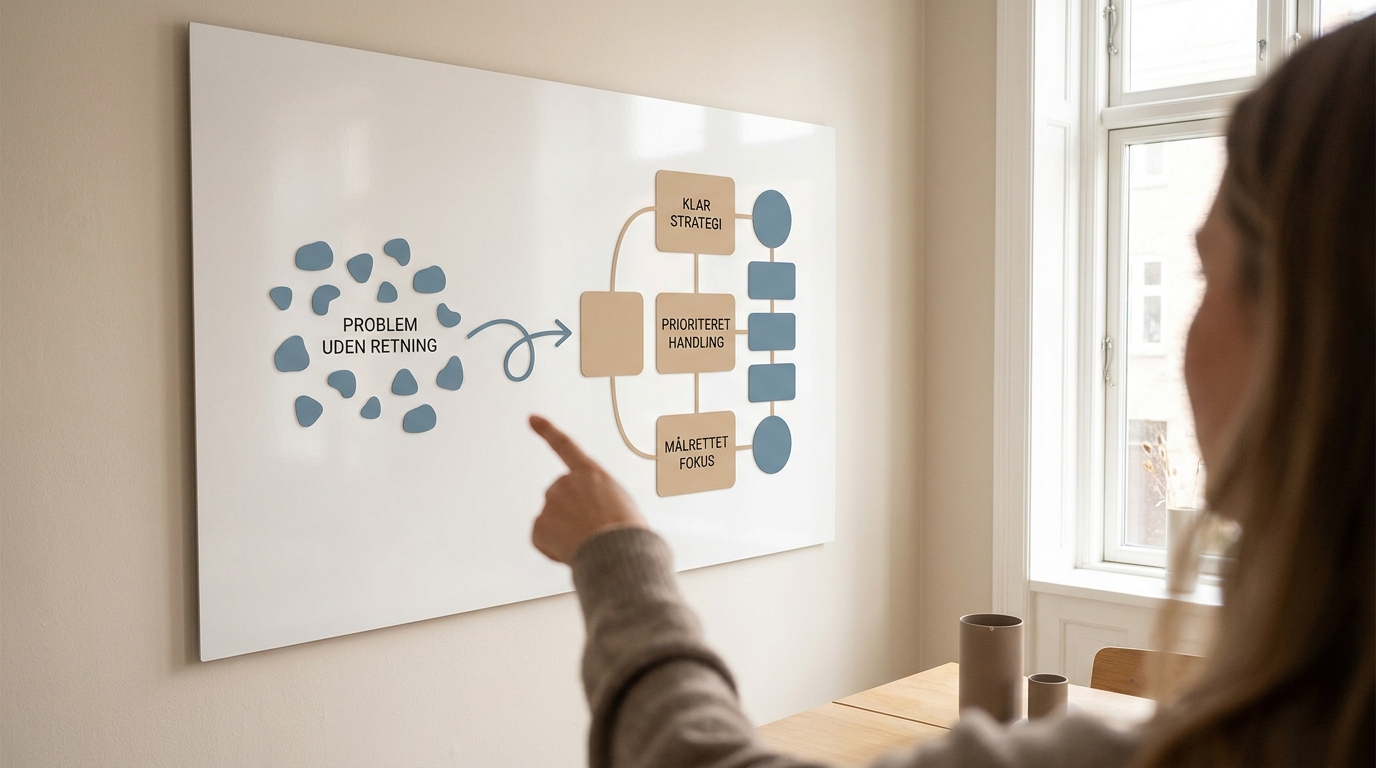 Få AI til at lægge strategien: Forvandl dine rå webtrafik-data til markedsføring der sælger Person peger på klart strategisk diagram, der viser løsninger fra AI. AI forvandler rå webtrafik-data til markedsføring, der sælger.