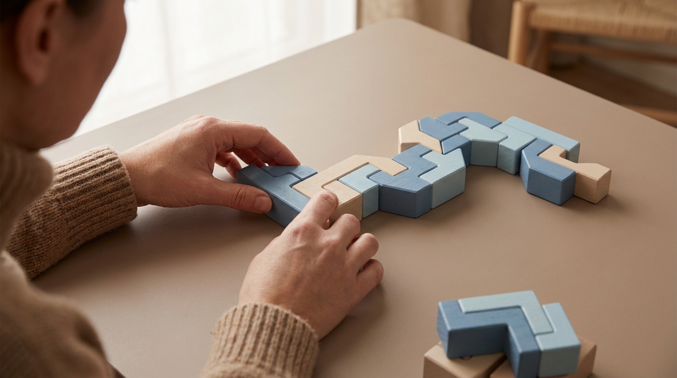Forbind Dine Systemer: Skab Flydende Workflows med Smarte AI Integrationer Hænder forbinder farvede klodser, symboliserer nem opbygning af flydende workflows med smarte integrationer.