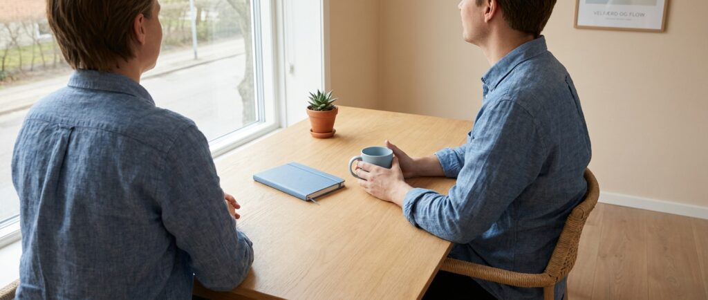 En person ved et ryddeligt skrivebord symboliserer succesfuld AI-automatisering og implementering af nye rutiner.