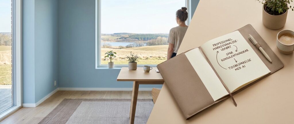 En afslappet person i et lyst kontor, der viser en professionel markedsanalyse lavet hurtigt med AI, sparer konsulenthonoraret.