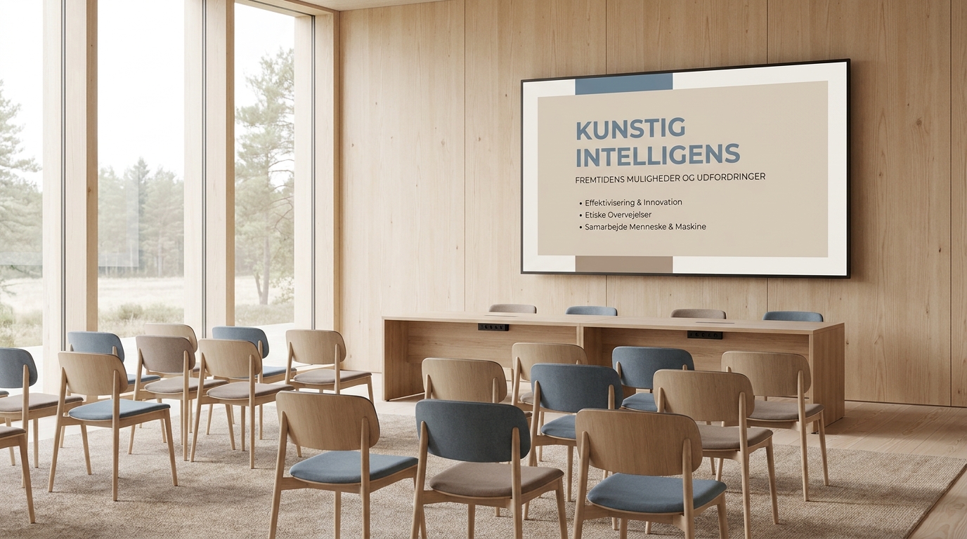 AI-foredrag for regioner og sygehusadministration Lyst konferencelokale klar til foredrag om AI i offentlig administration