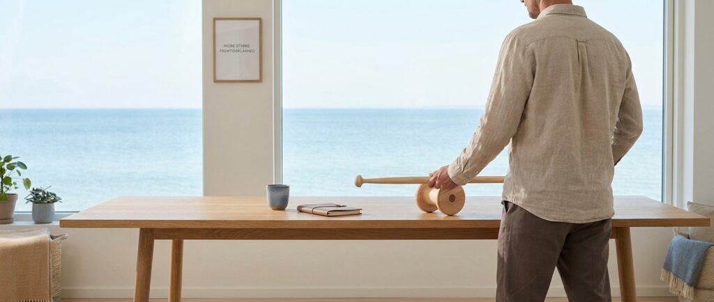 Person ved ryddeligt skrivebord, symboliserer frihed fra manuelt slæb. Lær at fiske: Interne AI-kompetencer slår eksterne konsulenter.