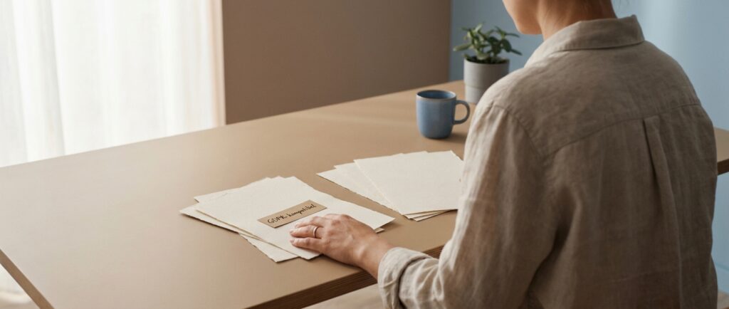 En person sorterer trygt data, der symboliserer GDPR-sikkerhed for SMV'er efter guiden. Tør du stole på AI med dine data? GDPR-guiden til trygge SMV'er.